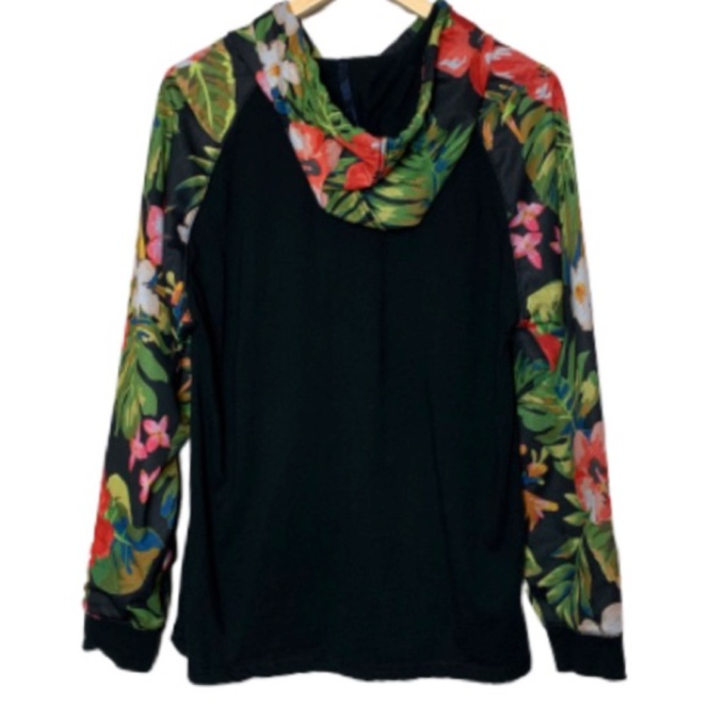 Ocean Current hooded shirt Hawaiian flower EUC L